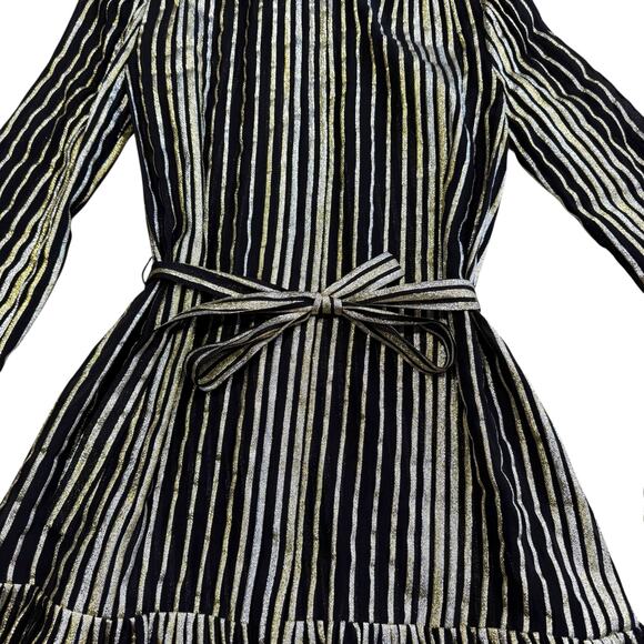 Saloni Silk Metallic Stripe Jacquard Midi Dress Size 2 - Picture 5 of 12